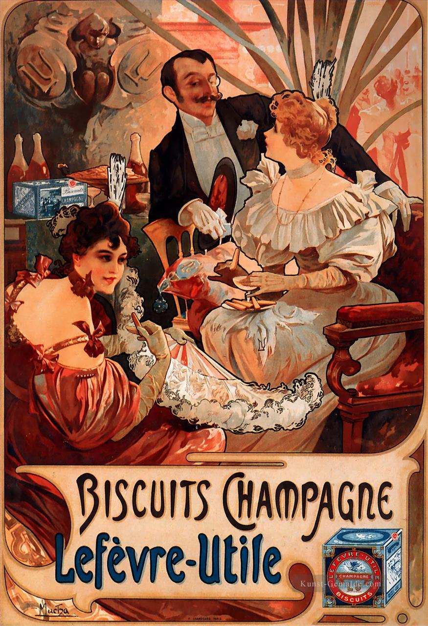 Biscuits ChampagneLefevreUtile 1896 Tschechisch Jugendstil Alphonse Mucha Ölgemälde
